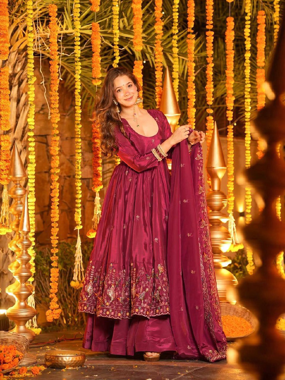 The Radiant Mustard Botanical-Hem Anarkali